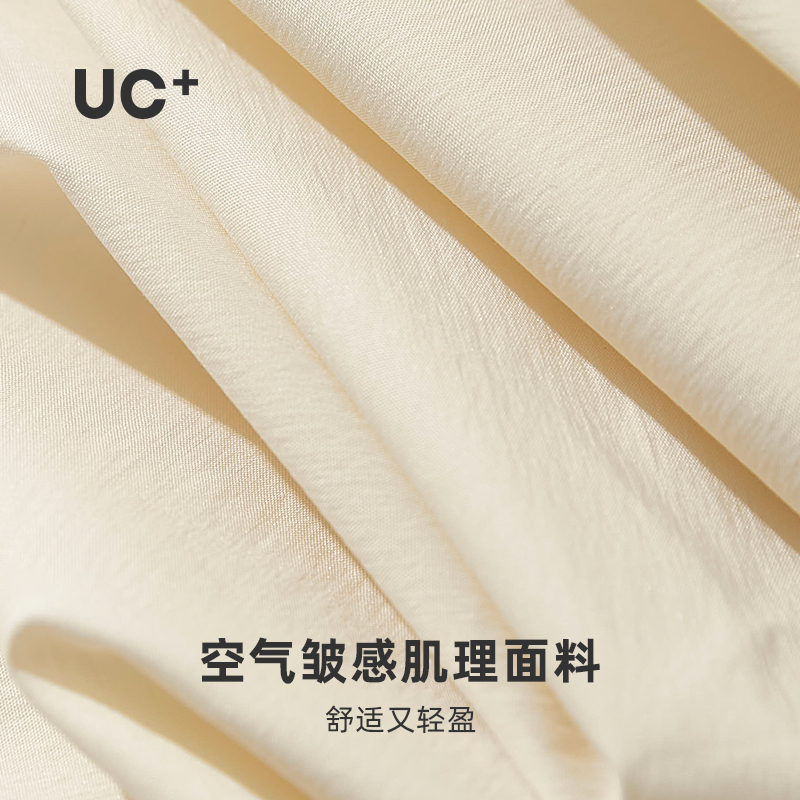 棉叔叔UC+女童连衣裙泡泡袖透气轻薄空气皱感肌理少女新款长裙子 - 图1