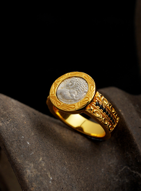 喻棠italks|LION|925银镀金复刻希腊古币戒指港工优雅大方女