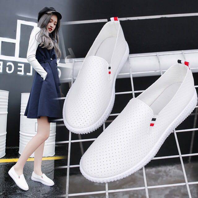 【冲量】韩版百搭经典小白鞋懒人鞋一脚蹬透气女鞋