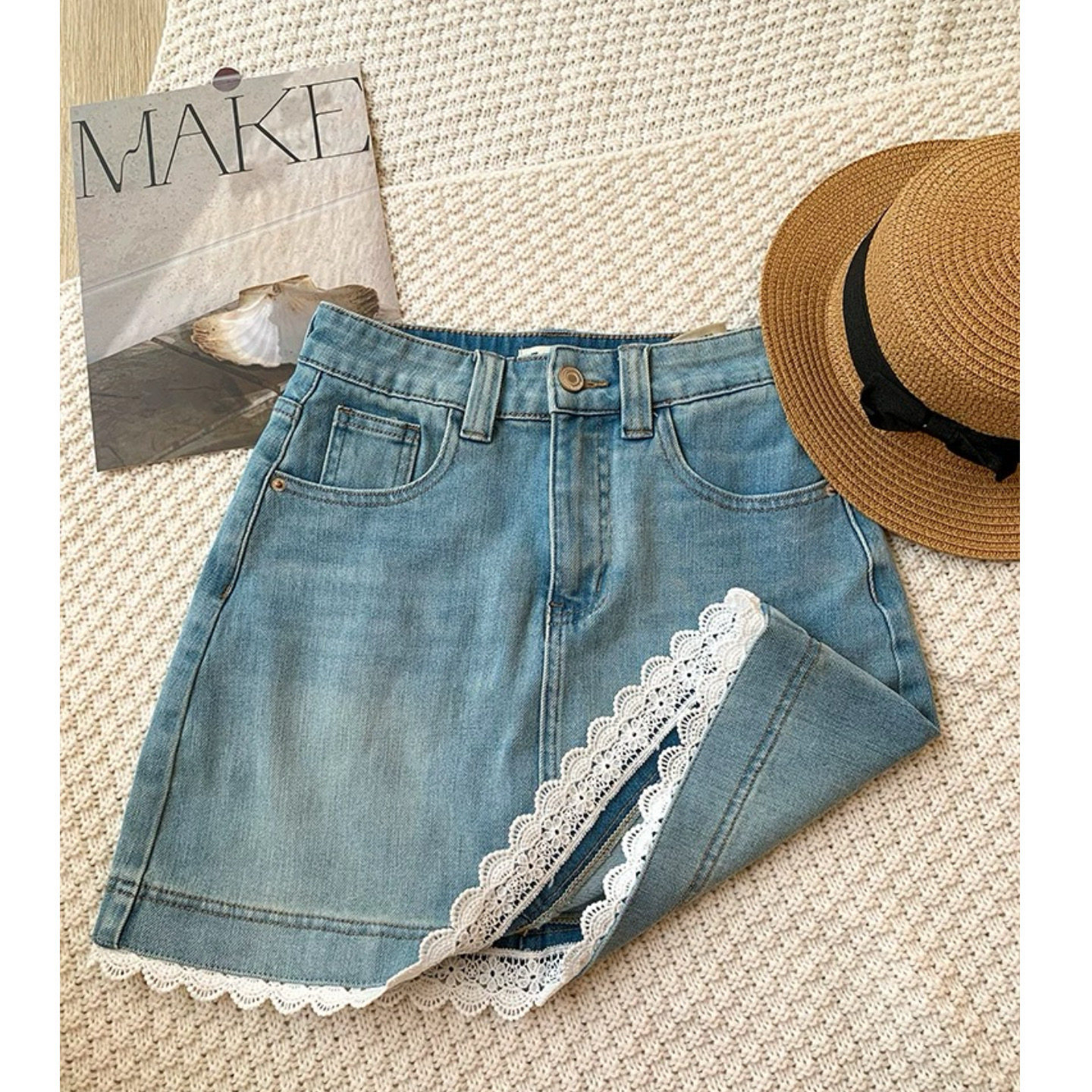 富尔大码定制女装微胖mm蕾丝拼接牛仔半身裙夏季高腰宽松a字短裙,淘宝优惠券,粉丝福利购,淘宝优惠卷