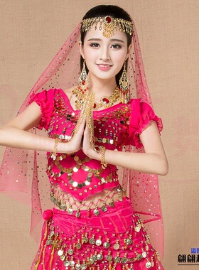 印度舞彩点纱巾头链耳环