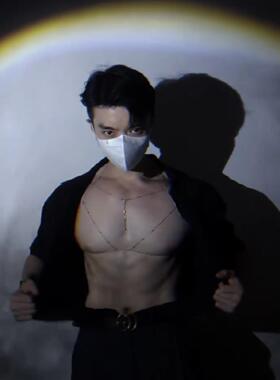 胸链男身体链肌肉男款项链身体装饰链条全身大码纯欲男士性感胸链