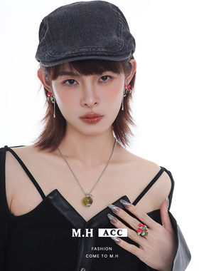 新款个性小众蝴蝶结水晶葡萄项链