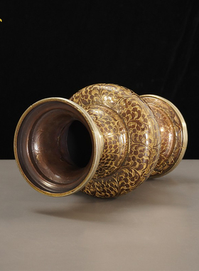 复古手工雕刻铜制花瓶装饰摆件