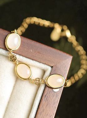 南宫女银镀金和田玉手链天然