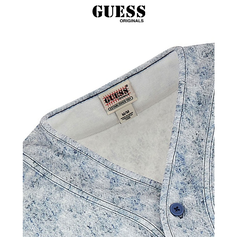 GUESS Originals  情侣款雪花洗V领牛仔短袖衬衫-M3GH17K7PU0 - 图1