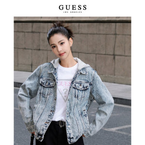 GUESS  女美式品质时尚可拆卸连帽牛仔外套夹克-Q3PN12D51V0