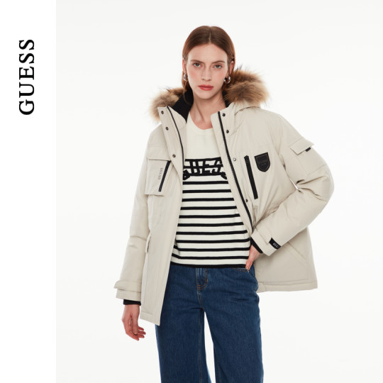 GUESS multi-pocket fur collar parka down jacket