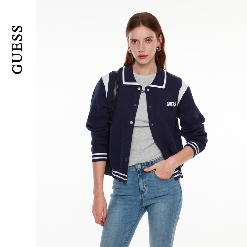 GUESS女士日系学院风翻领开衫针织外套-W4PR1VZ0W90 - 图1