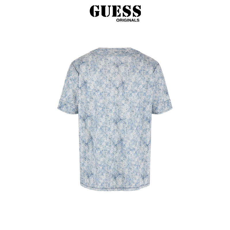 GUESS Originals  情侣款雪花洗V领牛仔短袖衬衫-M3GH17K7PU0 - 图0