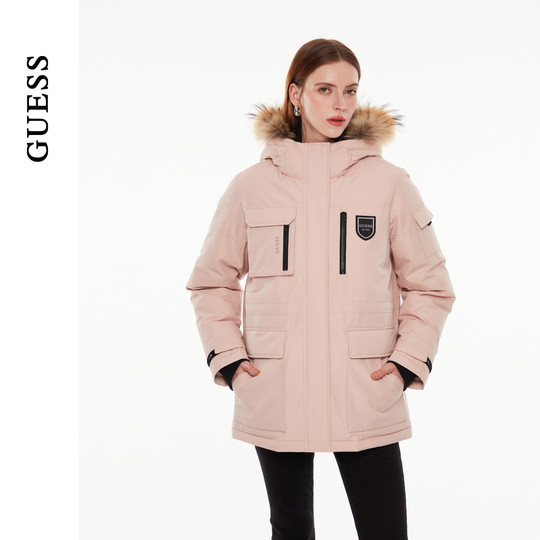 GUESS multi-pocket fur collar parka down jacket