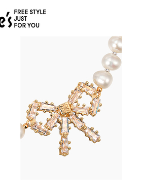 she's水晶蝴蝶结珍珠项链锁骨链