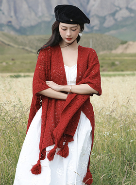 秋冬季针织流苏女斗篷披风披肩