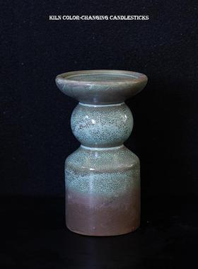 欧式陶瓷窑变色烛台复古做旧
