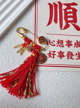 原创红色流苏醒狮星星羽毛流苏胸针八方来财招财挂件毛衣别针