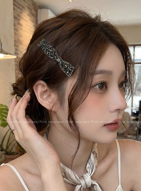 黑色水钻发夹女2026新款高级感侧边刘海夹前额碎发边夹一字夹头饰
