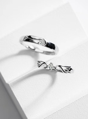 纯银990情侣对戒天使之翼戒指一对轻奢高级情侣款钻戒礼物送女友