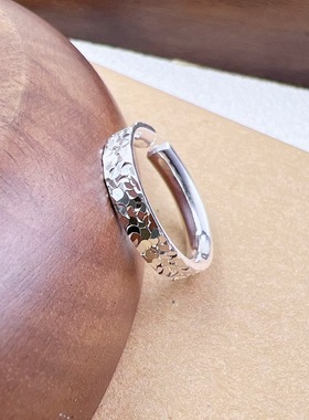 纯银999足银碎冰冰戒指女款小众设计感高级轻奢开口指环送女友