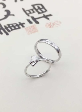 纯银999足银杏儿叶片情侣戒指男女一对创意设计树叶对戒森系简约