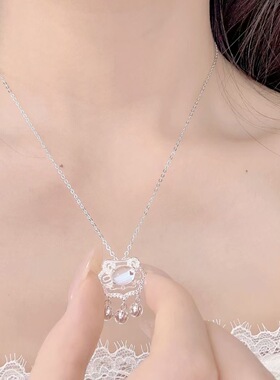 纯银999足银月光石锁型吊坠项链女款小众设计感高级轻奢锁骨链