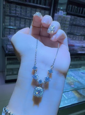 足银925纯银胖东来同款小方糖莫桑钻套装戒指项链耳钉女款送女友