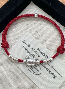 足银999纯银生肖小马红绳手链女2026年新款新中式国风复古转运珠