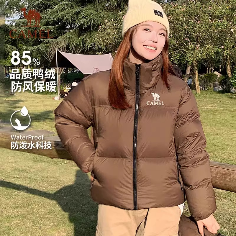 骆驼羽绒服女短款2026秋冬新款保暖防风连帽羽绒外套女装面包服