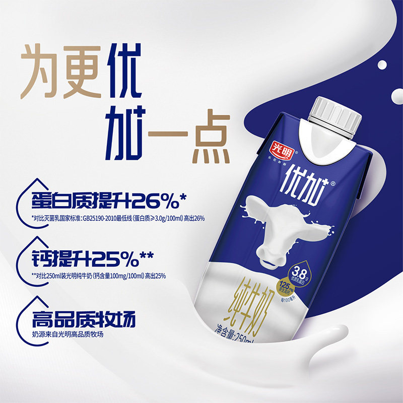 光明优加3.8蛋白梦幻盖纯牛奶250ml*10盒单箱/两箱装早餐奶