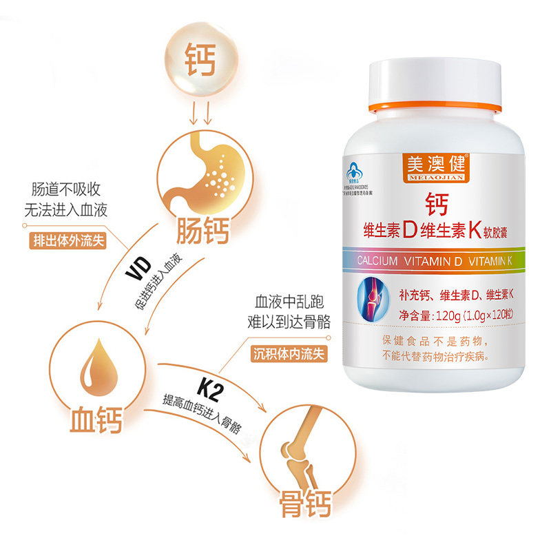 买1送1赠品】 美澳健牌钙加维生素D维生素K软胶囊中老年钙片补钙
