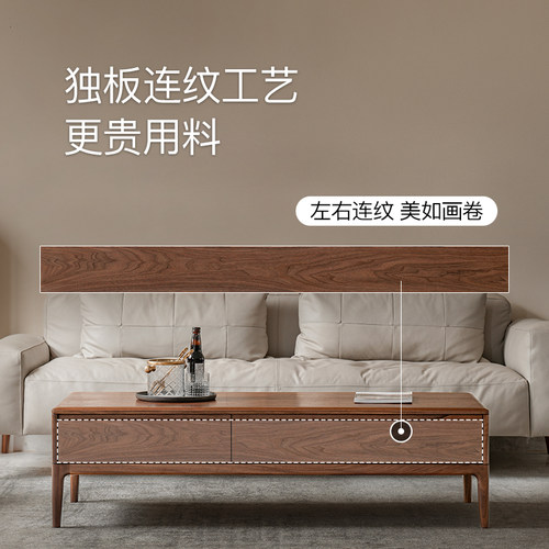 黑胡桃木茶几北欧实木茶几电视柜组合小户型现代简约客厅良年家具 - 图0