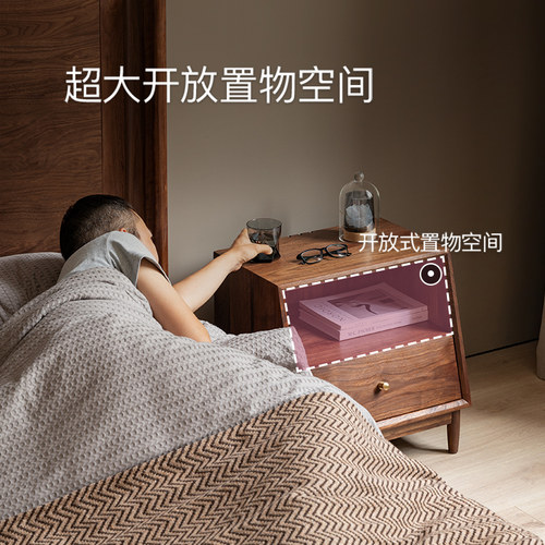 现代床头柜黑胡桃木轻奢床边柜简约小型柜子卧室收纳北欧储物柜窄 - 图1