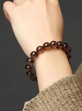 天然茶水晶手链女款单圈手串男款招财转运珠旺事业情侣生日礼物