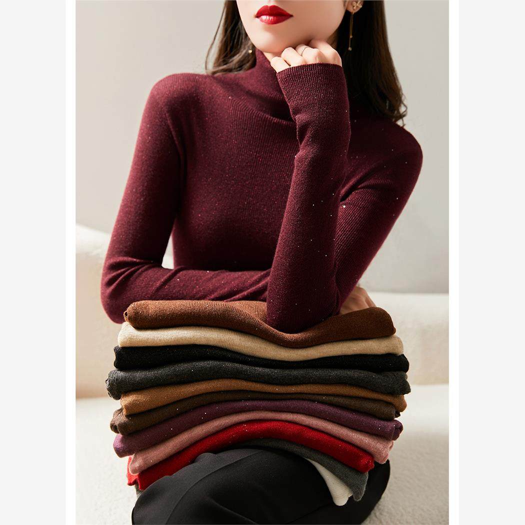 黑色高领针织衫亮丝+亮片打底内搭修身显瘦弹力羊毛毛衣秋冬简约,淘宝优惠券,粉丝福利购,淘宝优惠卷