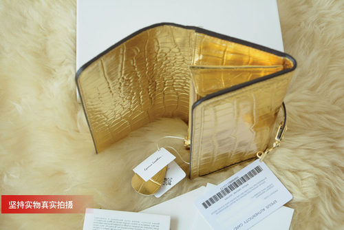 新品钱包 EPEIUS  华丽金色  鳄鱼纹 全头层牛皮  女 锁扣钱包 - 图1