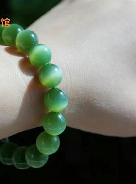 12mm碧玉圆珠猫眼手串单圈一线天念珠佛珠俄罗斯老坑料阳绿手链