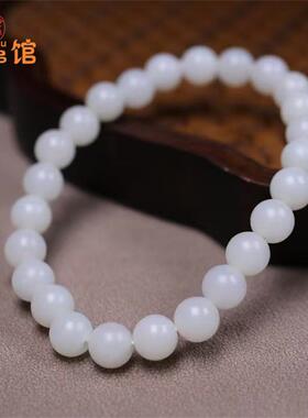 7mm圆珠羊脂玉手串新疆且末米达料白玉手链小素珠圈复古袖珍款