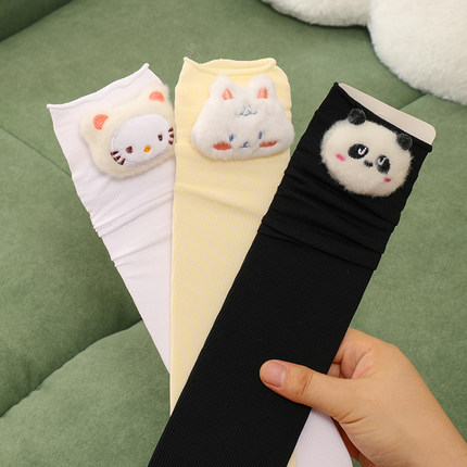 堆堆袜女冰冰袜春夏秋立体卡通熊猫纯色卷边长筒袜天鹅绒中筒袜子