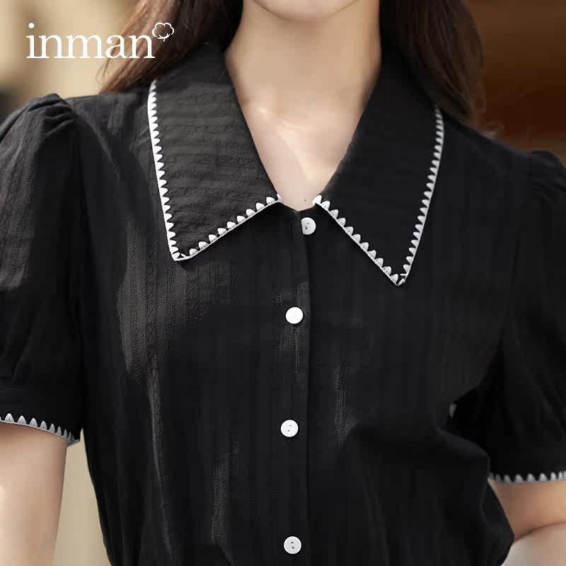 茵曼法式翻领短袖2023夏季新款衬衫 茵曼筱茵衬衫