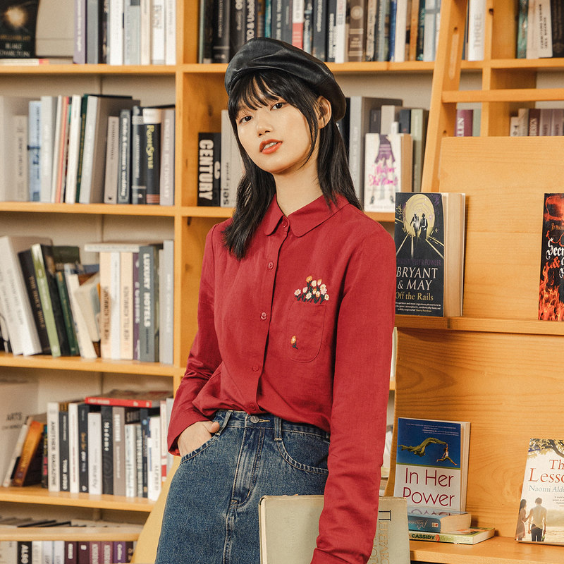 茵曼亚麻2020秋装新款设计感衬衫 茵曼筱茵衬衫