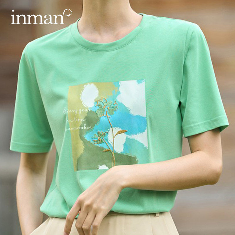 茵曼旗舰店印花短袖2023年夏季t恤 茵曼筱茵T恤