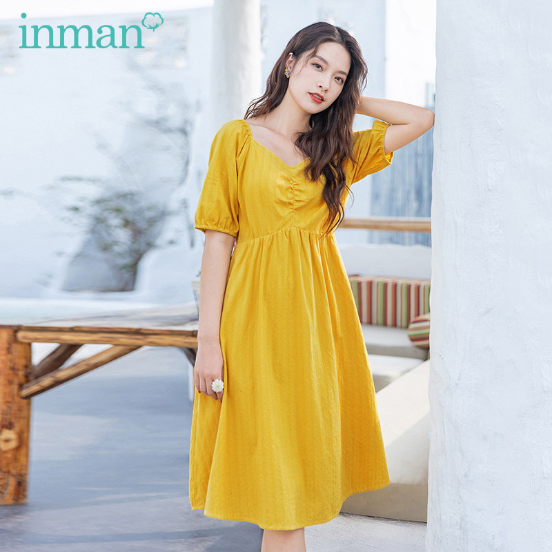 茵曼旗舰店2020夏装新方领公主裙 茵曼筱茵连衣裙