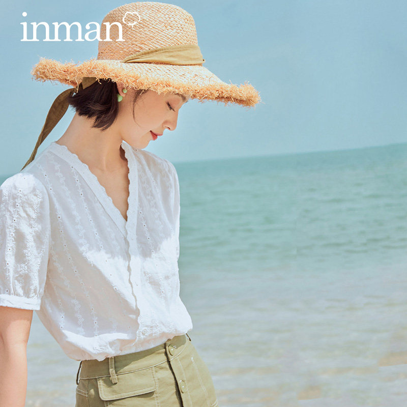 茵曼短袖女设计感小众2020夏装衬衫 茵曼筱茵衬衫