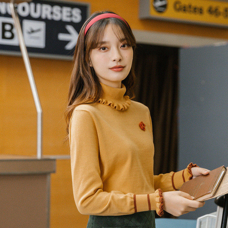 茵曼高领2020冬季新款纯棉条纹毛衣 茵曼筱茵毛衣