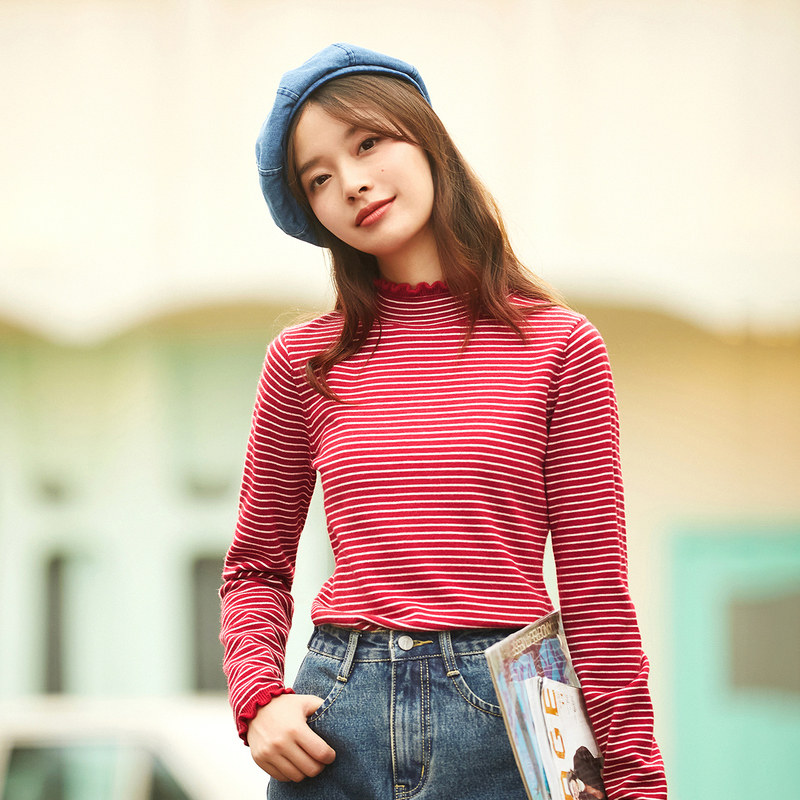 茵曼半高领2020秋冬新款条纹毛衣 茵曼筱茵毛衣