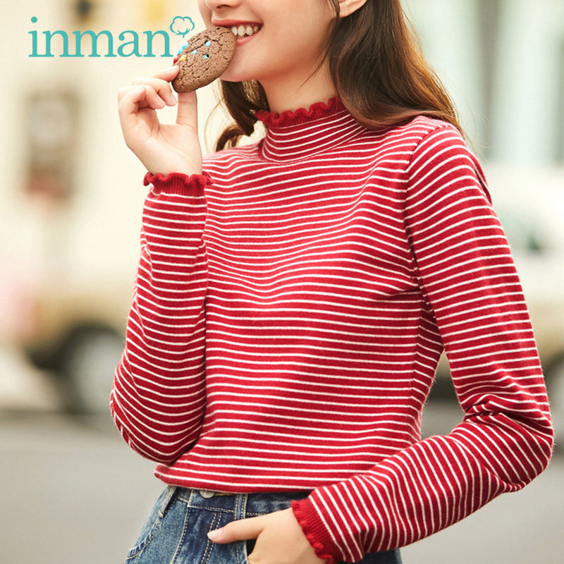 茵曼半高领2020秋冬新款条纹毛衣 茵曼筱茵毛衣