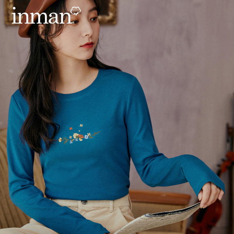 茵曼纯棉长袖t恤2020秋冬装打底衫 茵曼筱茵T恤