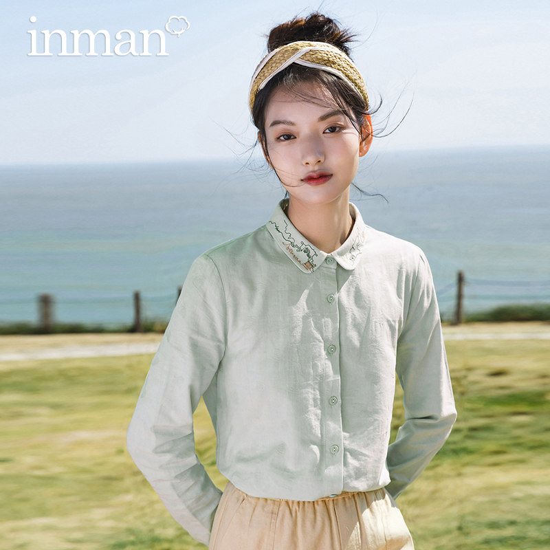 茵曼绣花女2021秋装新款通勤衬衫 茵曼筱茵衬衫