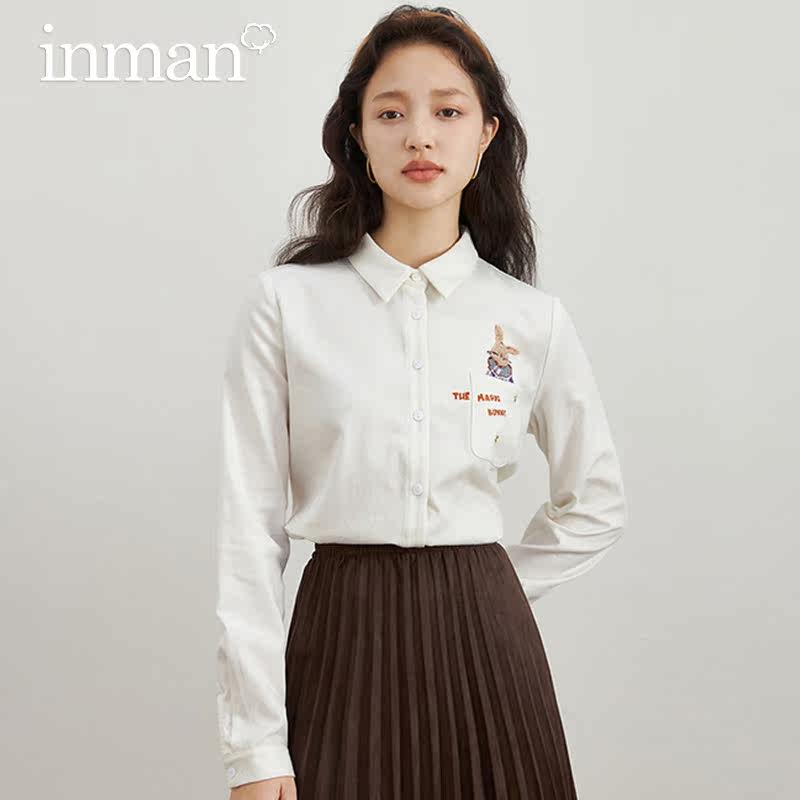 茵曼旗舰店绣花2021冬季新款衬衫 茵曼筱茵衬衫