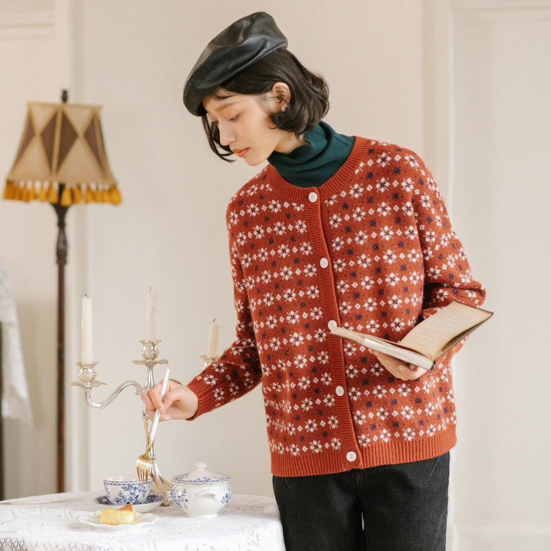 茵曼外套2020秋冬新款复古菱格毛衣 茵曼筱茵毛衣