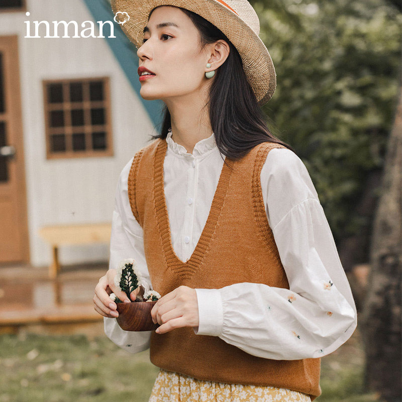 茵曼v领毛衣2020秋装新款套头马甲 茵曼筱茵毛衣